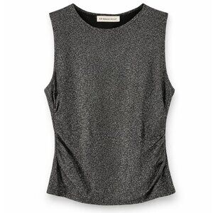 Rebecca Minkoff Black Shimmer Sleeveless Ruched Stretch Top Size L